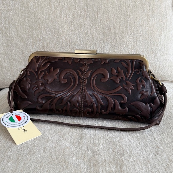 Gianni Conti Handbags - Gianni Conti Brown Embossed Leather Satchel Bag